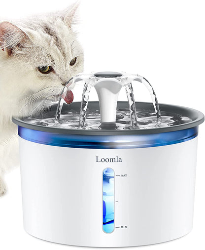 Automatic Pet Water Fountain, 85 Oz/2.5L Indoor Dispenser for Cats and Dogs with LED Lighting and Two Replacement Filters (Dark Gray)