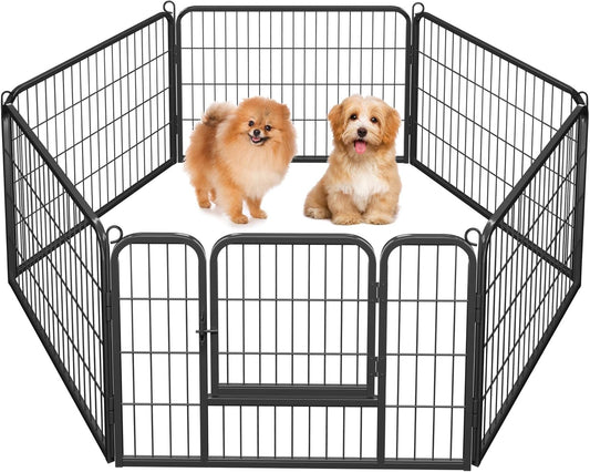 Wide Panel Dog Playpen, 6 Panels 24 Inch High Pet Pen with Gate, Portable Indoor Outdoor Fence for Small/Medium Breed Dogs